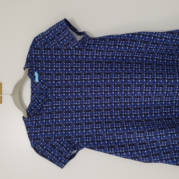 J. McLaughlin Mini Dress Blue Patterned  XS Pockets Neutral Casual Academia - Picture 2 of 14